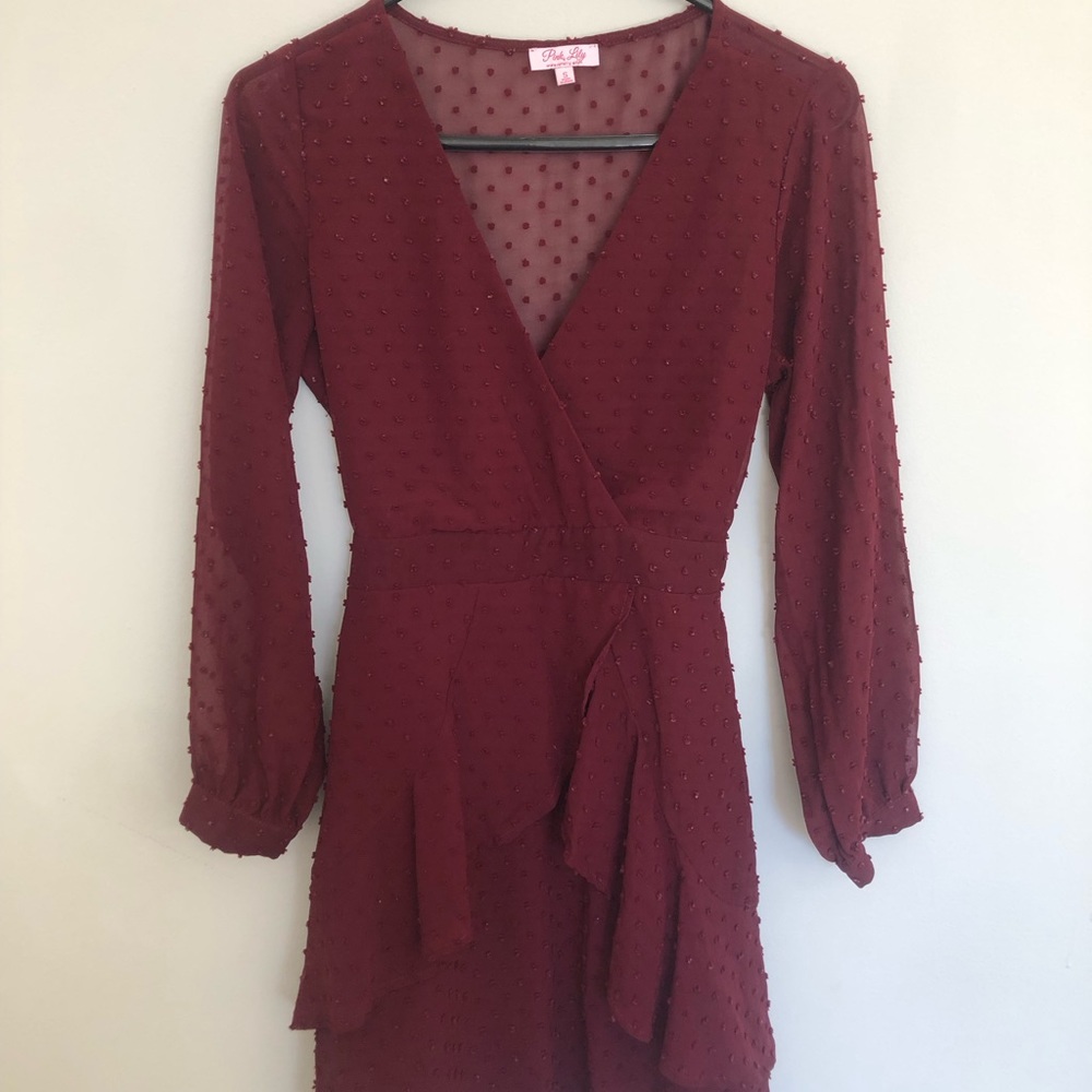Maroon Pink Lily Winter Dress
